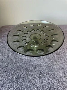 Hazel Atlas Avocado Green Thumbprint Pedestal Cake Plate Granny Core Dish - Picture 1 of 4
