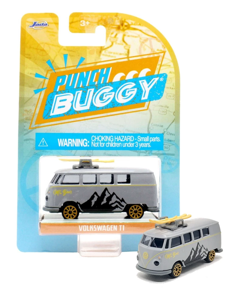 Jada Punch Buggy Volkswagen T1 Mt. Bear with Surfboard Diecast Van Mint on Card - Image 1 of 1
