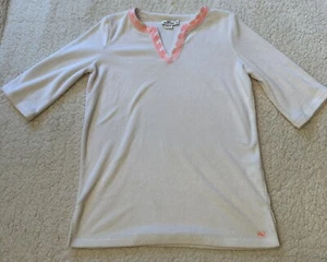 Vineyard Vines Terry Cover Up Swim Beach White Pink Embroidery Youth Large - Picture 1 of 8