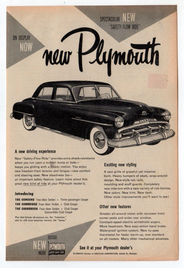 1951 PLYMOUTH Cranbrook 4-Door Sedan Vintage Original Print AD | Black car art — 第 1/1 张图片