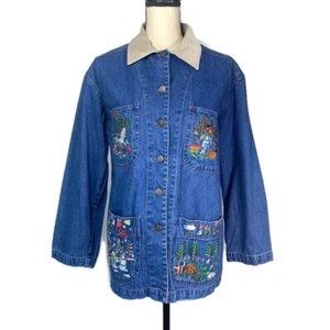 Casey Coleman Vtg Four Seasons Denim Corduroy Collar Jacket Womens S/M - Picture 1 of 14