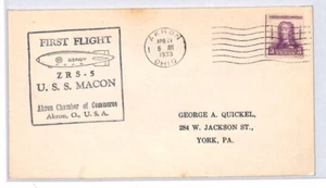USA AIRSHIP *USS MACON* Air Mail Cover 1933 FIRST FLIGHT Akron "Zeppelin" LZ122 - Picture 1 of 10