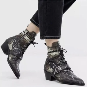 $349 AllSaints Katy Snake Print Ankle Boots Multi Sz 37 (US 7) - Picture 1 of 6