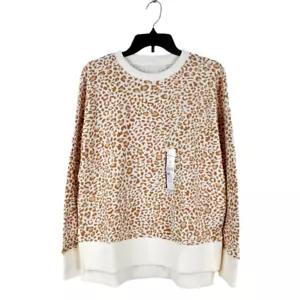 Time And Tru Pullover Sweatshirt Womens S M L Beige Animal Print Oversized - Picture 1 of 12