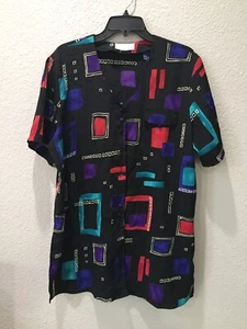 Camicetta donna vintage manica corta taglia M nera multicolore a pois - Foto 1 di 5