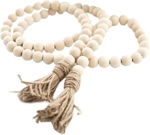 Beads 58in Wood Bead Garland with Tassels Rustic Country Decor Prayer Boho Beads - Picture 1 of 6