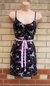 NEW LOOK PETITE BLACK PINK FLORAL EMBROIDERED LACE STRAPPY BODYCON DRESS 12 14 - Picture 1 of 9