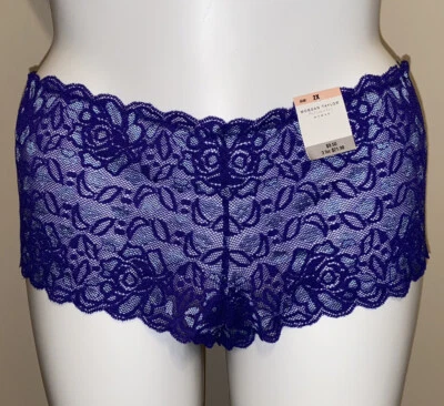 MORGAN TAYLOR ÍNTIMATES~ENCAJE PÚRPURA~PANTY HIPSTER~ENCAJE TRANSPARENTE~TALLA 2X~SEXY~NUEVO CON ETIQUETAS Foto 1 de 4