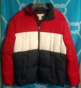 L.O.G.G. Label Of Graded Goods Puffer Jacket Red White Blue Size L 50" Chest XL - Picture 1 of 4