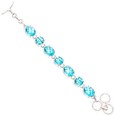 Sky Blue Topaz Gemstone Fashion Jewelry 925 Silver Bracelet 6-8" ARB-305 - Image 1 of 3
