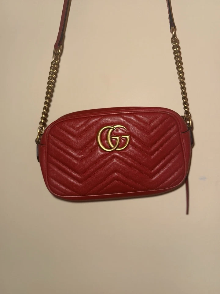 Authentic Gucci GG Marmont Matelasse Red Mini Shoulder Bag Calf  Crossbody - Image 1 of 4
