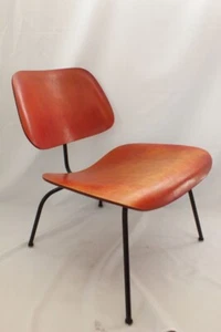 Vintage 1952 Herman Miller LCM Eames Red Aniline Dye Lounge Chair Metal Base - Picture 1 of 13