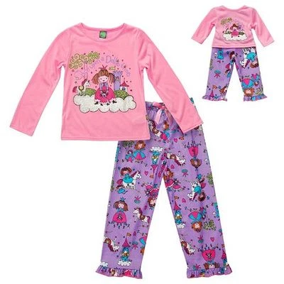 Conjunto de pijama de princesa rosa púrpura a juego para niña 10 y muñeca American Girl Foto 1 de 2