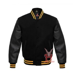 Varsity Jacke Schwarz Wolle Leder Unisex Gothic Bomber College Custom - Picture 1 of 6