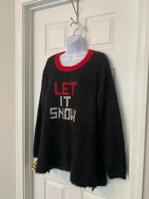 Suéter French Laundry Talla Grande Negro/Rojo Difuso Let It Snow Logo Talla 1X Foto 1 de 4