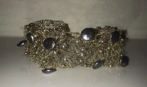 Dark Blue Pearl Cluster Choker On Gold Wire With Lobster Adjustable Closure - Picture 1 of 8