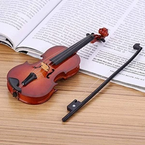 Wooden Mini Violin Model Display, with Bow Stand and Case Musical Ornament Cr... - Picture 1 of 12
