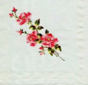 Vintage Taschentuch 13 1/2 Zoll Quadrat mit bestickten rosa Blumen EUC - Bild 1 von 2