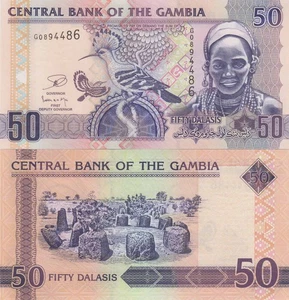 Gambia 50 Dalasi (2013) - Mujer/Aves Hoopoe/p28c, B225c, Prefijo G UNC - Imagen 1 de 3