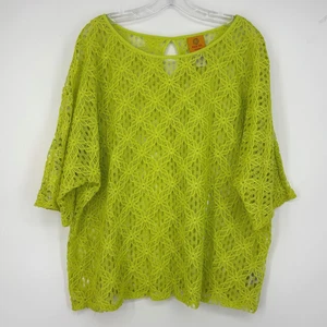 Ruby Rd. Womens Size 20W Pullover Sheer Top Neon Lime Green Floral Crochet Lace - Picture 1 of 8