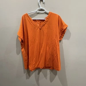 J Jill Top Womens XLarge Orange Luxe Supima Pleat Back Tee Short Sleeve Comfort - Picture 1 of 6