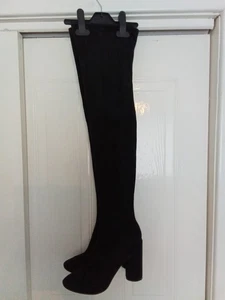 WOMENS LADIES HIGH BLOCK HEEL STRETCH ELASTIC OVER THE KNEE SOCK BOOTS SIZE - Picture 1 of 4