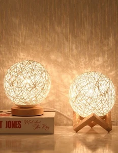 Nordic Rattan Ball LED Lamp, USB Night Light for Bedroom & Nursery Decor - Picture 1 of 10