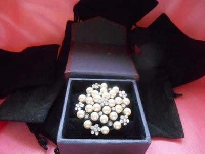 Cocktail Modeschmuck Ring Imitatperlen Glassteinchen Gr. ca. 56 aus Italien - Bild 1 von 4