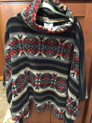 VTG BLACK MOUNTAIN PONCHO WOMENS UNISEX OSFM COWL SOUTHWESTERN AZTEC U.S.A. - Image 1 of 2