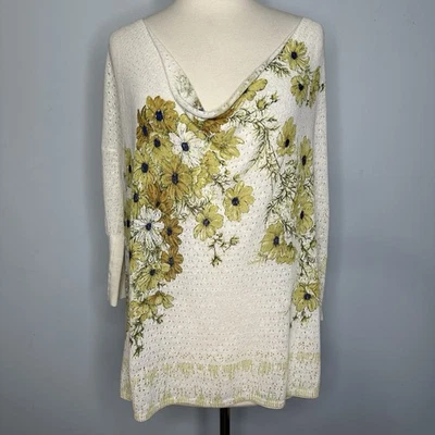Top de gran tamaño Guinevere Anthropologie Posy Pointelle tejido floral capucha cuello S Foto 1 de 4