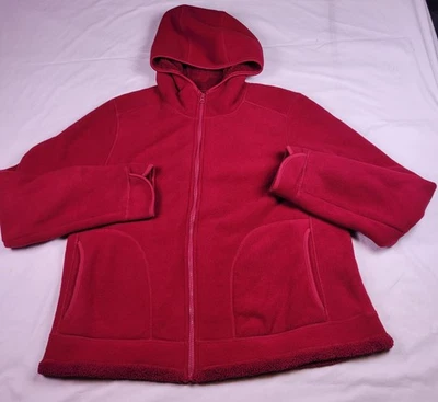 Chaqueta Faded Glory para mujer XL (16-18) Cranberry Kiss polar con capucha cremallera completa Sherpa Foto 1 de 4