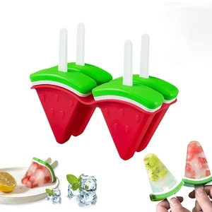 Watermelon Popsicle Molds - 4 Cavity Reusable Ice Pop Maker, DIY Homemade Ice... - Picture 1 of 7