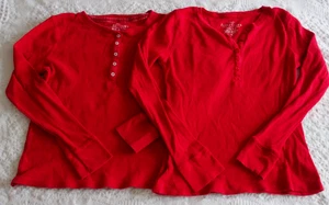 Faded Glory 10 12 Girl Red Ribbed Henley Shirt Top VGUC falls winter long sleeve - Picture 1 of 3