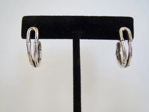 RARE JOHN HARDY Sterling Silver 925 Bamboo J Hoop EARRINGS 7/8" L Double Stalked - Picture 1 of 7