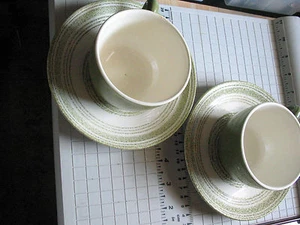 2 Coffee Tea Cups & Saucers 1960s MS KILNS- Max Shonfeld Ironstone Vintage green - Picture 1 of 6