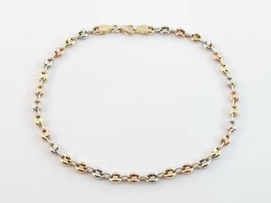 Anchor Link Ankle Bracelet 14k Yellow White And Rose gold 10" - Picture 1 of 5
