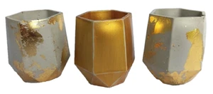 Vintage Mid Century geometrische Vasen abstrakt glänzend Gold Ton Zement 3er Set - Bild 1 von 8