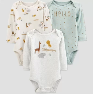 Carter's Safari Body Just One You Recién Nacido Paquete de 3 Verde Gris Beige A4003 Foto 1 de 4