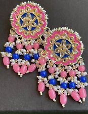 Bollywood Fancy Earrings Flower Design Traditionally Minakari Jewelry 1Pair/Set