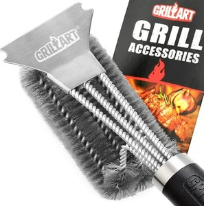 18" Stainless Steel Woven Wire 3-in-1 BBQ Grill Cleaning Brush - Picture 1 of 7