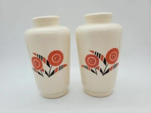 Universal Potteries OH SEMINOLE Art Deco Orange Black Floral Salt Pepper Shaker - Picture 1 of 6