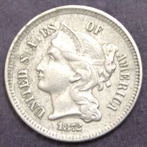 1872 Three Cent Nickel XF Details Reverse Lot 608 - Picture 1 of 2