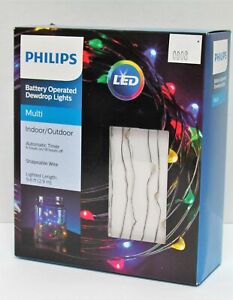 LED Battery Operated Dewdrop Lights w/Timer Philips 9.6 ft Wire Multi colored