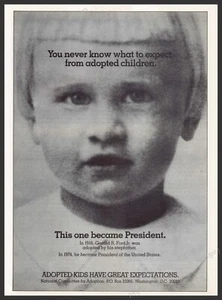 Anuncio publicitario impreso del Comité Nacional para la Adopción de la década de 1980 1988 Gerald R. Ford - Imagen 1 de 1