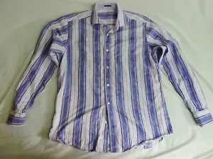Bugatchi Uomo Men Striped Dress Shirt Sz XL Cotton Long Sleeve Pink Blue - Picture 1 of 9