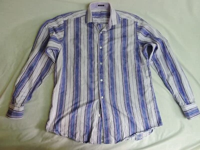 Bugatchi Uomo 男式条纹正装衬衫 XL 码棉长袖粉色蓝色 — 第 1/4 张图片