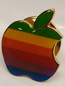 VTG Apple Computers Logo Pin Shape Hat Tie Gold Tone Rainbow Macintosh Teacher - Picture 1 of 12