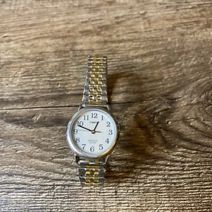 Timex Uhr Damen Silber Gold Bicolor Stretchband 30M Indiglo läuft Quarz - Bild 1 von 3