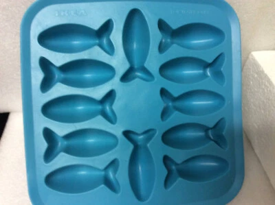 IKEA Fish Ice Cube Tray Mold 12 Cavity Blue Synthetic Rubber Crayon Soap Candy - Image 1 of 4