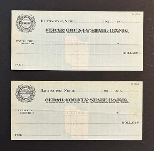 Set of 2 Blank Checks 1920s Hartington Nebraska Cedar County State Bank - Picture 1 of 4